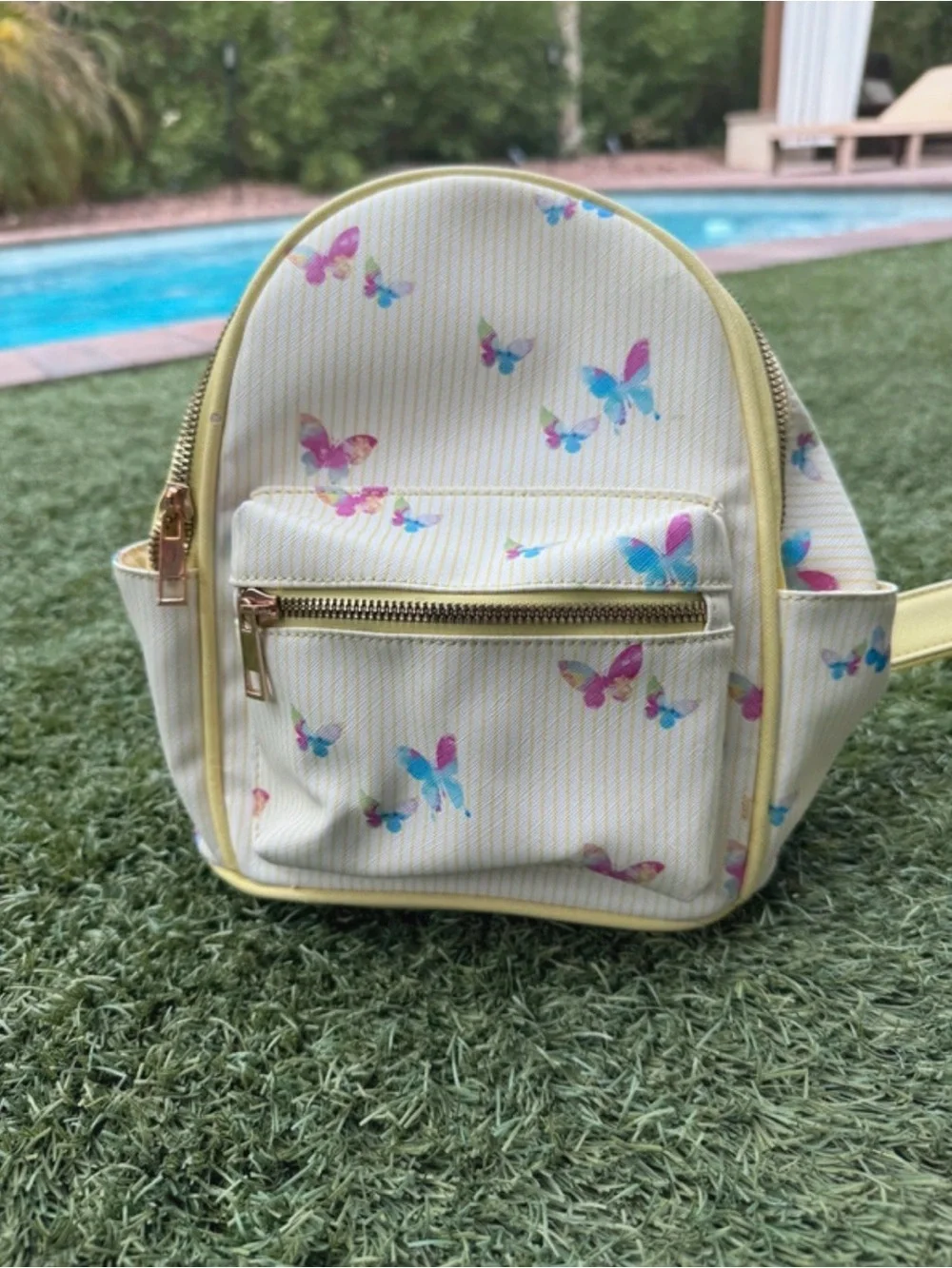 Like Dreams LD Women's Mini Backpack Yellow Butterfly PVC Adjustable Strap